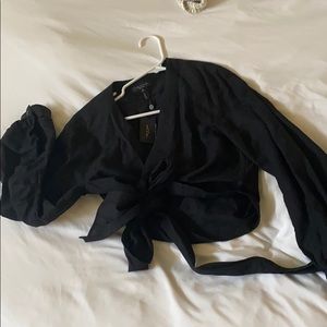 NWT Rag & Bone Black Linen-like Tie Crop Top